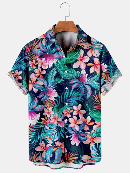 

Men's Vintage Flowers Party Hawaiian Shirt, Blue, Short Sleeves Shirts