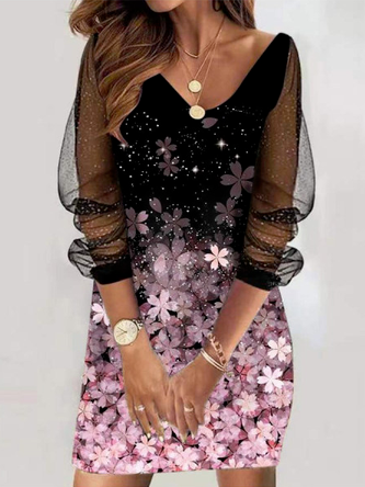 

Floral Cotton Blends Casual V Neck Dresses, Black, Floral Dresses