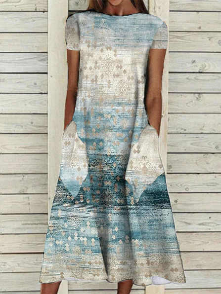 

Ombre Crew Neck Casual Dresses, Multicolor, Maxi Dresses