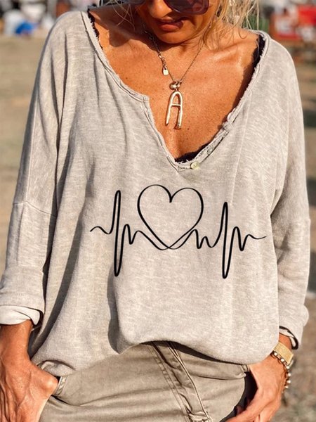 

Long Sleeve V Neck Casual Shirts & Tops, Khaki, Tops