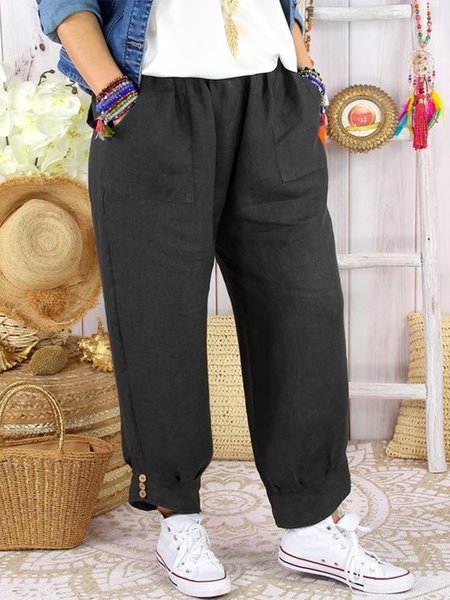 

Black Plus Size Casual Solid Loosen Pocket Pants, Pants