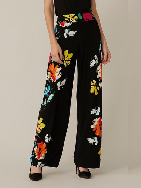 

Regular Fit High Waisted Floral Pants, Black, Wide Leg Pants