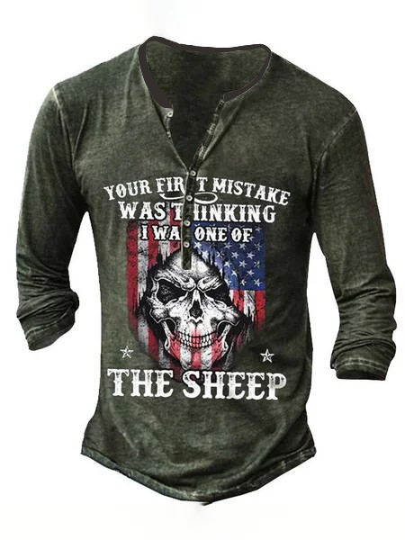 

Casual Round Neck Long Sleeve Pullover Slim Fit Digital American Flag Print Men's T-shirt, As picture, T-shirt