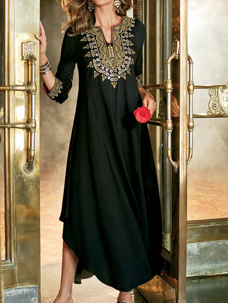 

Plus size Casual Embroidery Dresses, Black, Maxi Dresses
