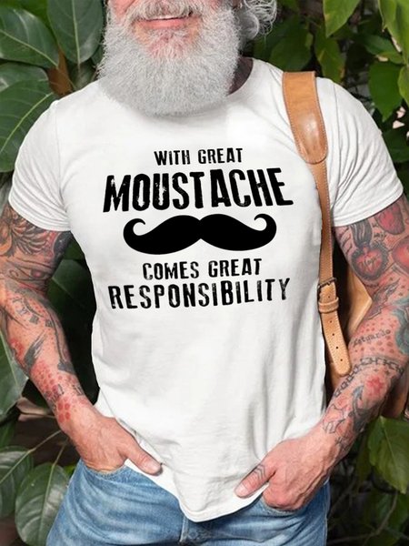 

With Great Moustache Short Sleeve Cotton Short sleeve T-shirt, White, T-shirts