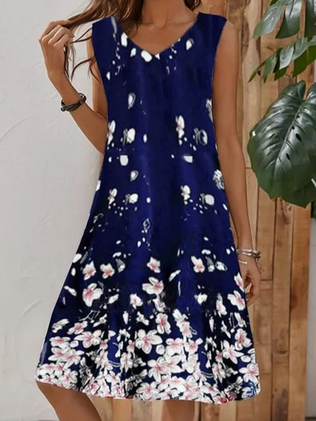 

Floral Vacation Cotton Blends Dresses, Navy blue, Floral Dresses