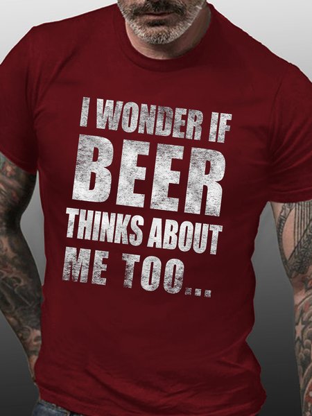 

WONDER IF BEER THINKS ABOUT ME MEN'S TSHIRT, Red, T-shirts