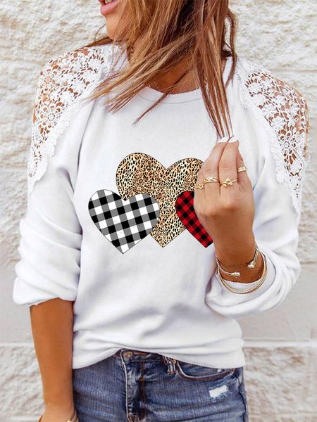 

Regular Fit Crew Neck Heart Shirts & Tops, White, Tops