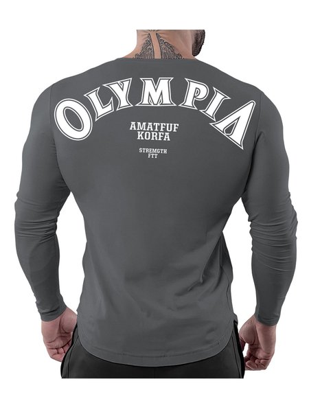 

Men's Text Graphic Elements Printed Round Neck Long-Sleeved Stretch Tight Training Sports Tee, Deep gray, T-shirt