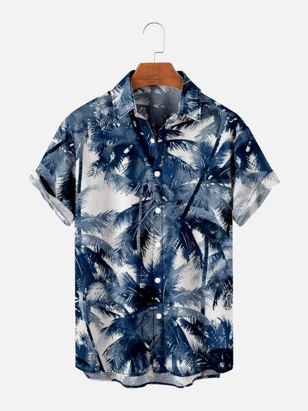 

Leisure vacation style coconut tree print short-sleeved shirt, As picture, Short Sleeves Shirts