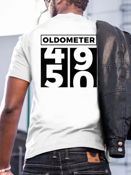 Odometer 49-50 Funny Back Print Short sleeve T-shirt, White, T-shirts