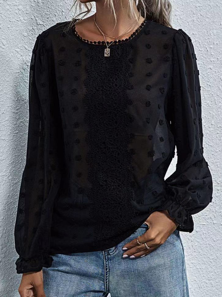 

Solid Loosen Long sleeve tops, Black, Tops
