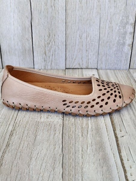 

Retro Distressed Hollow Woven Flat Shoes, Khaki, Flats & Loafers