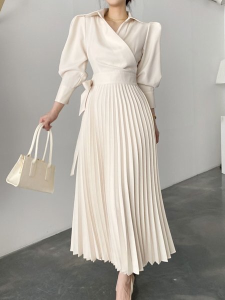

Elegant Regular Fit Plain Midi Dress, Off white, Maxi Dresses