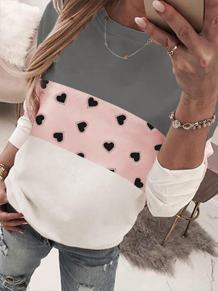 

Heart Color Block Long sleeve Casual Shirts & Tops, Multicolor, T-Shirts