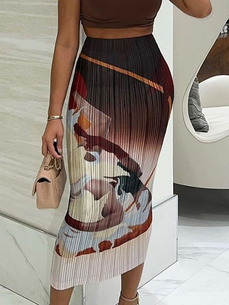 

Skinny Abstract Elegant Daily Bodycon Skirt, Multicolor, Midi Skirts