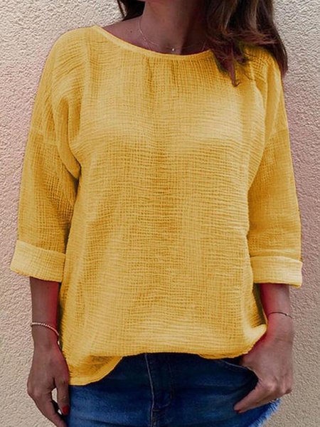 

Casual Solid Round Neck Long Sleeve Shirts & Tops, Yellow, Tops