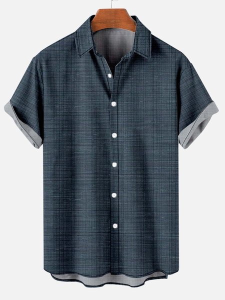 

Denim Twill Print Short Sleeve Casual Short sleeve shirt, Deep blue, Short Sleeves Shirts