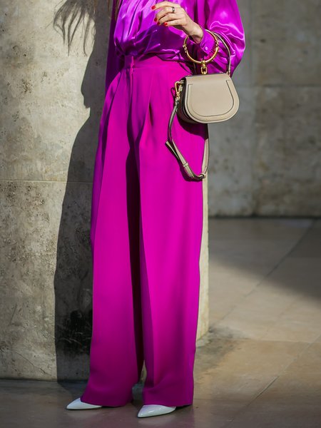 

Simple Regular Fit Solid Work Pants, Purple, Straight Leg Pants