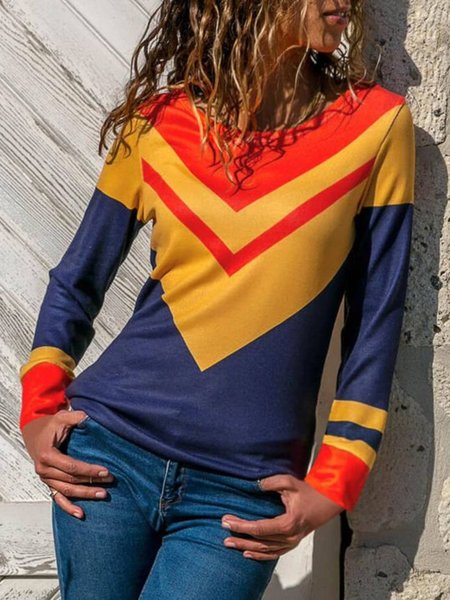 

Round Neck Casual Striped Shirts & Tops, Multicolor, Tops