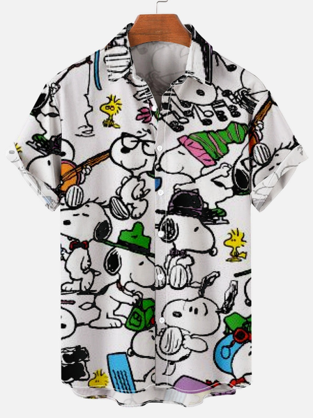 

Funny Cartoon Print Casual Shirts & Tops, As picture, Short Sleeves Shirts