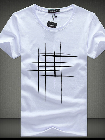 

Casual plus size geometric line printing t-shirt, White, T-shirt