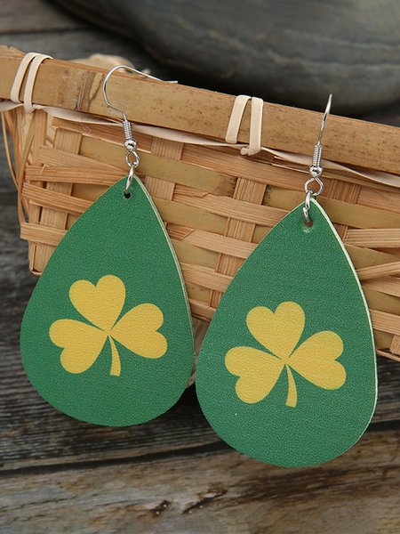 

Water Drop Leather Clover Clover Earrings, Green, Earrings
