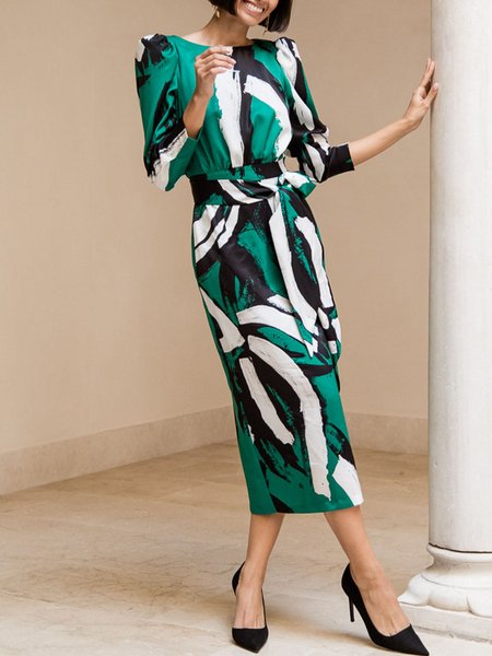 

Elegant Regular Fit Plain Midi Dress, Green, Midi Dresses