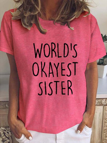 

World's Okayest Sister funny gift for sister Cotton Blends Short Sleeve T-shirt, Red, Sister T-shirts