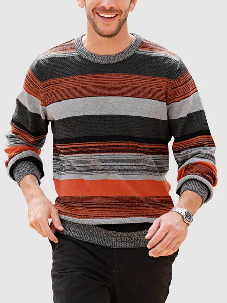 

Men's Color Striped Pattern Sweater, As picture, Sweater