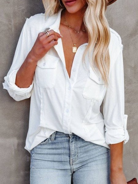 

Casual Loosen Buttoned Shirts & Tops, White, Blouses & Shirts