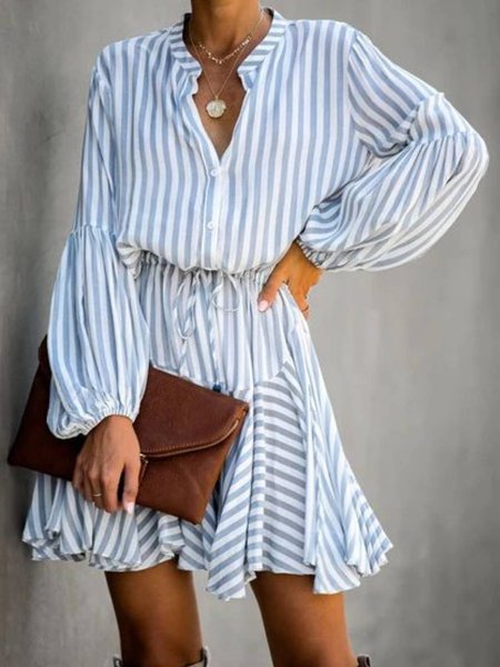 

Casual V Neck Regular Fit Dresses, Blue, Mini Dresses