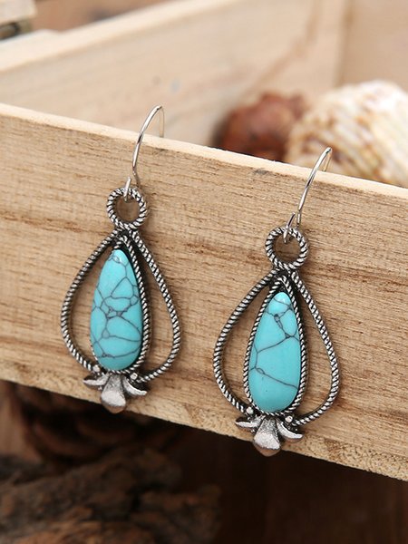 

Vintage Turquoise Water Drop Hollow Earrings, As picture, Earrings
