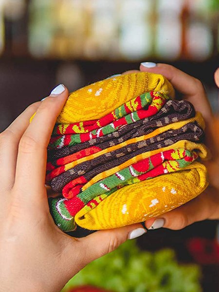 

Three Pairs Of Fun Food Burger Socks, As picture, Socks