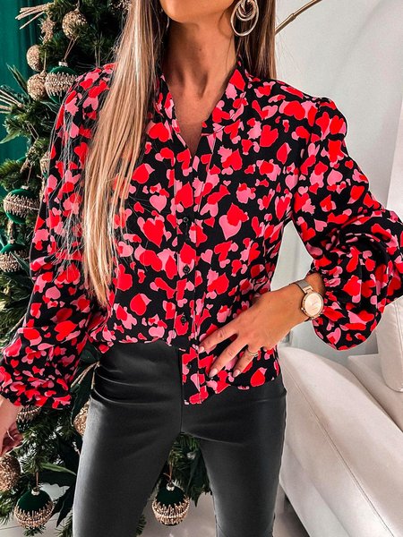 

Stand Collar Loosen Heart Shirts & Tops, Red, Blouses & Shirts