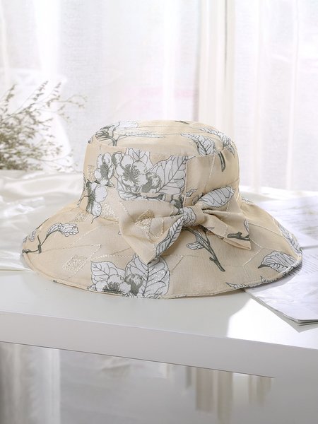 

Organza Bow Foldable Beach Hat, Beige, Women Hats