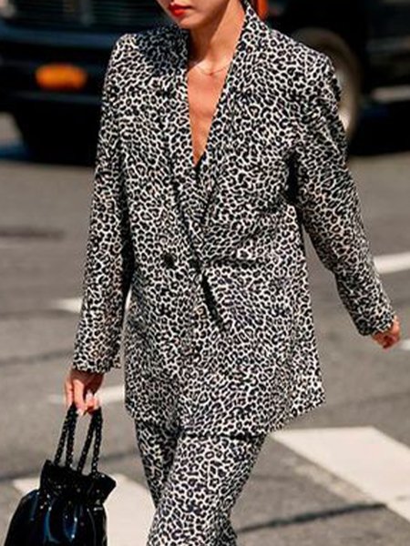 

Loosen Flat Collar Leopard Blazer Blazer, Blazers