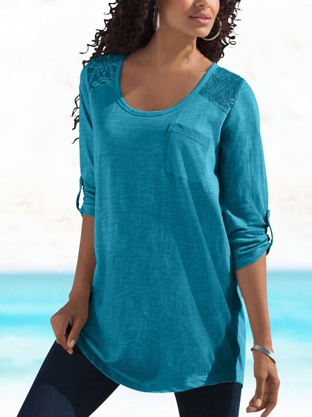 

Casual Long Sleeve Round Neck Plus Size Tops T-shirts, Blue, T-Shirts