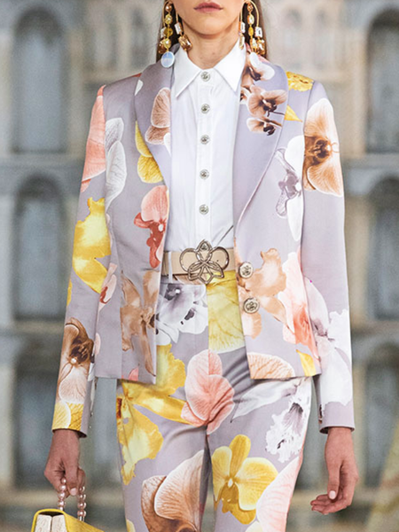 

Spring Floral Elegant Long sleeve Flat collar Lightweight Outerwear, Light purple, Blazers