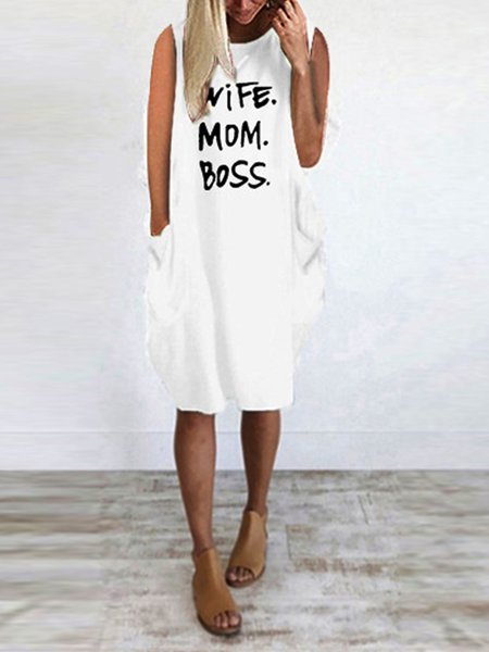 

Sleeve Skirt Plus Size Solid Color Casual Pocket Dress, White, Casual Dresses