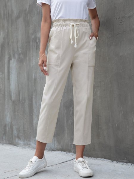 

Loosen Simple Plain Pants, Apricot, Pants