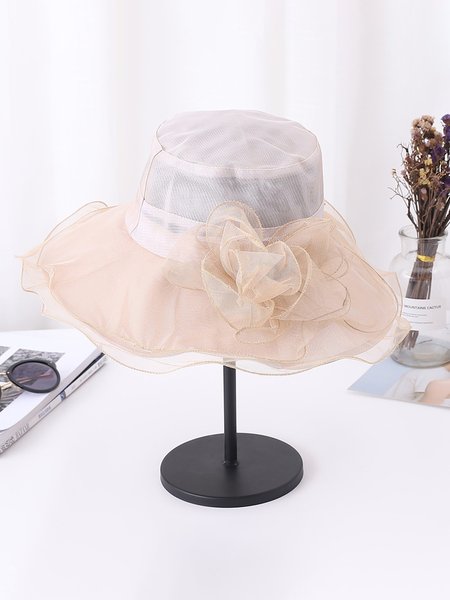 

Foldable Organza Bowknot Floral Beach Party Dinner Hat, Beige, Women Hats