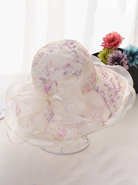 

Foldable Organza Bow Beach Hat, Beige, Women Hats