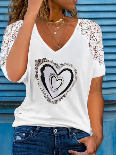 

Regular Fit Cotton Blends Heart Shirts & Tops, White, Tops