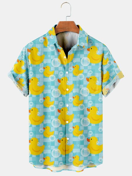 

Men's Rubber Ducky Lattice Stitching Hawaiian Shirt, As picture, Short Sleeves Shirts