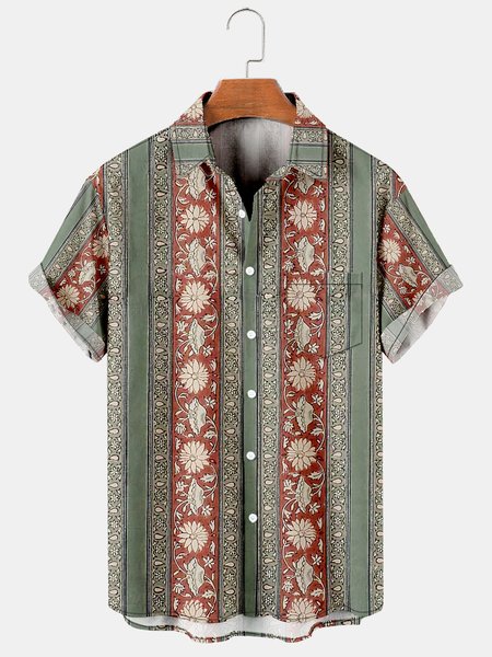 

Geometric Pattern Retro Hawaiian Shirt, As picture, Short Sleeves Shirts