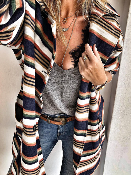 

Plus size Striped Casual Outerwear, Multicolor, Outerwear