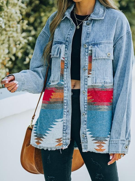 

Casual Cotton Buttoned Long Sleeve Outerwear, Light blue, Coats & Jackets