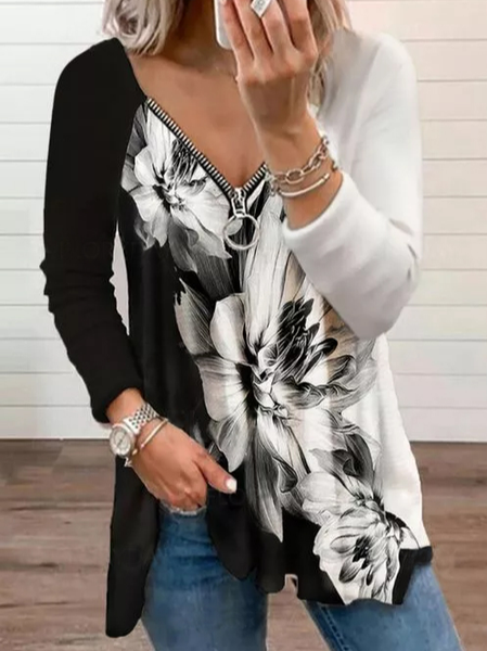 

Floral Casual Shirts & Tops, Black, Long sleeve tops
