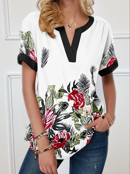 

Vacation short-sleeved vintage printed T-shirt top, Multicolor, T-Shirts